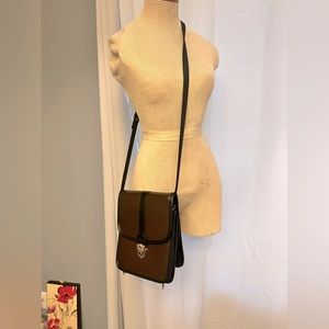 Flip-Out Leather Organizing crossbody bag academia style women brown&black